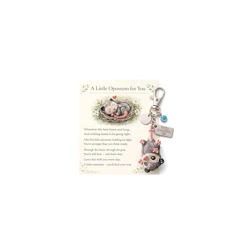 Angyape A Little Opossum Keychain for You - Still Hanging On 3D Resin Possum Backpack Bag Charm Birthstone Inspirational Gift