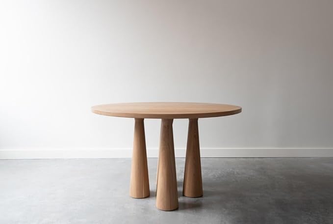 Image of Modern Round Dining Table, Natural Wood Finish, Triple Pillar Design, 100cm Diameter x 70cm Height, Living Room Furniture