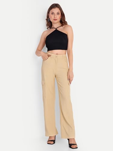 Image of FNOCKS Women Premium Cotton Cargos Wide Leg Loose Fit Cargos Pant /Trousers