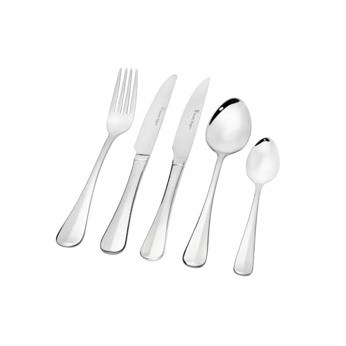 Stanley Rogers Baguette 40 Piece Cutlery Set – 18/10 Stainless Steel Flatware with Elegant Upturned Handle and Central Fluting, Mirror Finish, Dishwasher Safe, Gift Boxed