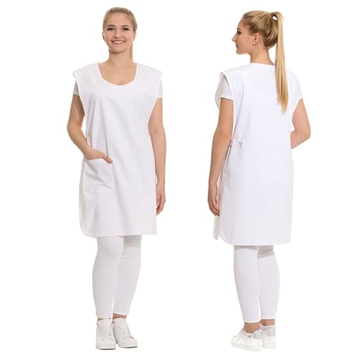 ZOLLNER Grembiule di copertura - bianco - misura universale - tessuto misto - con pratici bottoni a pressione e tasca laterale - lavabile - certificato Oeko Tex®