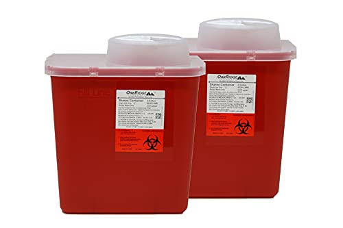 Oakridge Products Large Sharps Container for Home Use and Professional 2 Gallon (2-Pack) with Chimney Top, Biohazard Needle and Syringe Disposal, CDC Certified