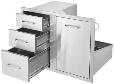 Happybuy Outdoor Kitchen Combo 29.5" W x 22.6" H x 21.7" D, Access Door & Triple Drawers with Propane Drawer and Adjustable Garbage Ring, Perfect for BBQ Island or Patio Grill Station