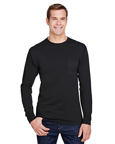 Hanes Men's Workwear Long-Sleeve Pocket T-Shirt, Black, XX-Large