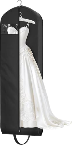 KEETDY Wedding Dress Garment Bag for Travel with 4 Gusseted Long Hanging Dress Bags for Gowns for Women Garment Cover Clothes Storage for Closet (Black 72 inch)