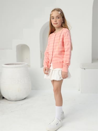 Girls Striped Cardigan Sweater 9-10 Years Girls Striped Knit Cardigan Children Long Sleeve Cardigan Sweaters Cute for School, Pink2