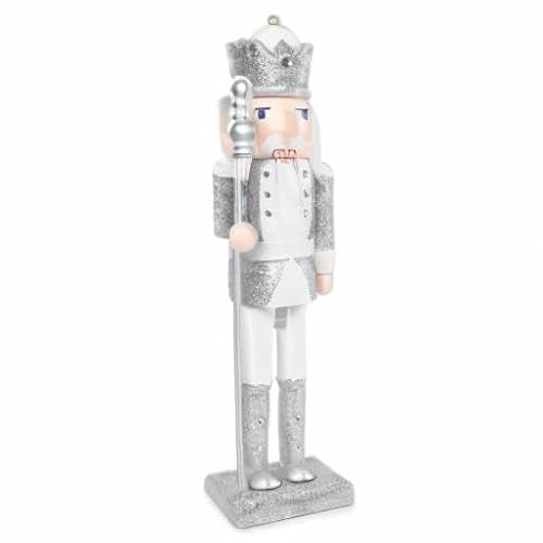 AMOR PRESENT Wooden Christmas Nutcracker, Silver Nutcracker Soldier Wooden Nutcracker Figure for Christmas Shelf Table Decoration (14inch Glitter Nutcracker)