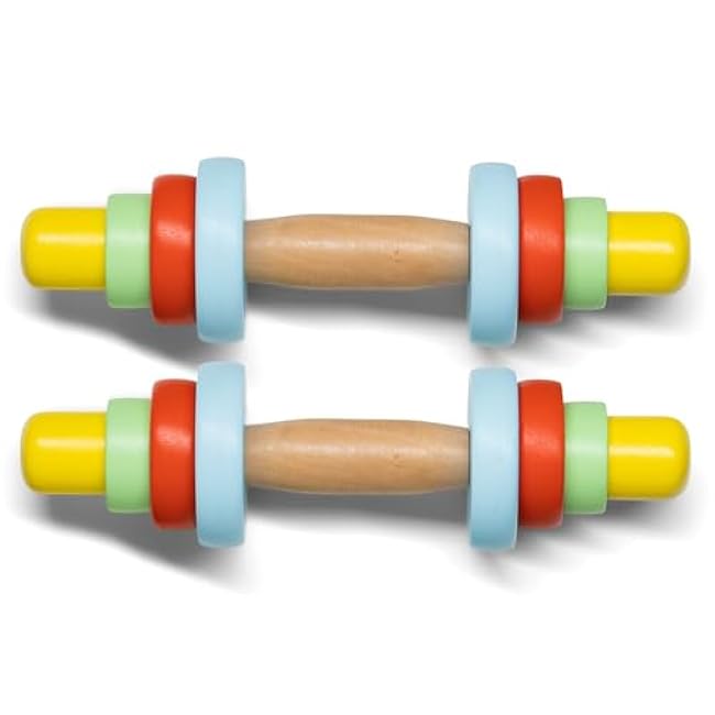Wooden Toy Dumbbell Set: Colorful Toddler Workout Equipment - Fun Exercise Weights for Children - Safe and Durable Kids Weight Set - Active Play and Fitness Habits - 2pc Kids Gym