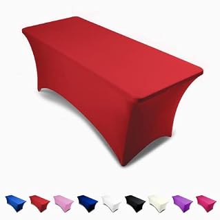 6ft Tablecloth Rectangular Spandex Linen - White Table Cloth Table Cover for 6 Foot Folding Table, Wedding Party, Beauty Event Decoration, Kitchen