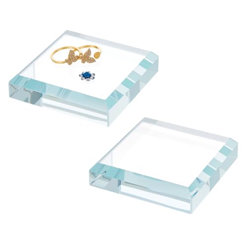 NBEADS 2 Pieza de Expositores Cuadrados de Cristal, Bloques de Exhibición de Cubos de Cristal para Exhibición de Joyas Cosméticos Artesanías Armarios, 8x8x1.85cm