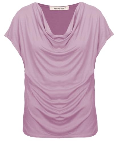 Van Der Rich ® - T-Shirt mit Wasserfallkragen Kurze Ärmel - Damen (Rosa,...