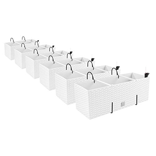 Preisvergleich Produktbild 6X Blumenkasten Blumentopf Rattan-Optik mit Halterungen Pflanztopf Wasserstandsanzeiger Balkonkasten Pflanzkästen