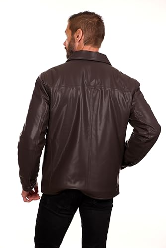 Image of PERRY ELLIS Men's Leather Jacket Classic Zip Front Coat with Turn-Down Collar