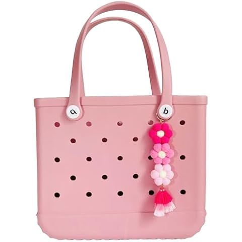 QTMY Boho Pink Pom Pom Flower Tassel Charms for Bogg Bag Accessories Rubber Beach Bag, Boho Purse Charms,51 Cover