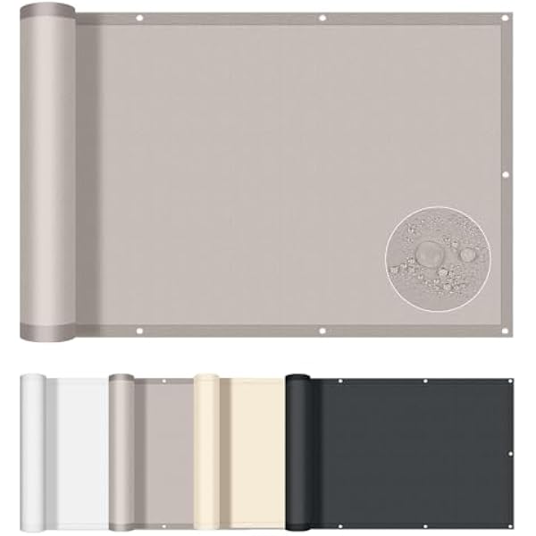 AXT SHADE Osłona Balkonowa 70x300cm Ochrona przed Wiatrem Nieprzejrzysta osłona Balkonu Ochrona przed Wiatrem i Promieniowaniem UV z oczkami i opaskami Kablowymi-Taupe