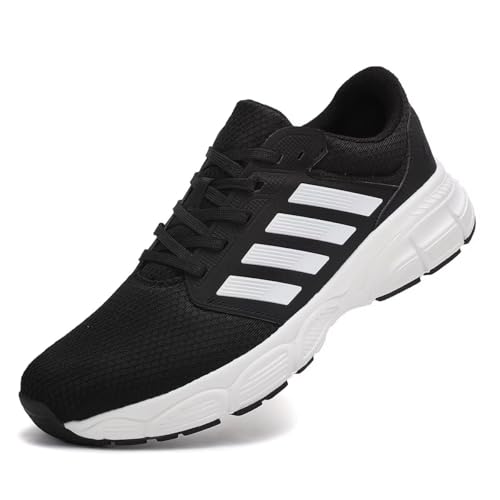 حذاء رياضي رجالي خفيف الوزن للغاية وجيد التهوية للمشي ومضاد للانزلاق حذاء رياضي عصري للتمارين الرياضية، حذاء رياضي كاجوال اسود وابيض، مقاس 41 EU