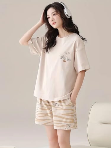 Image of Louis Luxe Cotton Blend Womens Korean Night Dress || Short Pyjama Set || Korean Nightsuit || Women Nightwear ||Round Neck Short Sleeve Nightsuit || Loungewear || Everyday Nightdress