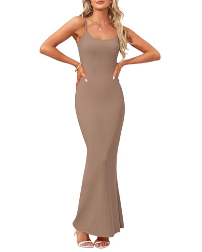 Image of AUSELILY Womens Bodycon Maxi Dress Square Neck Sexy Slip Long Dress | Sleeveless slip design with a long skirt line, Going out dress for celebrations, Style with heels