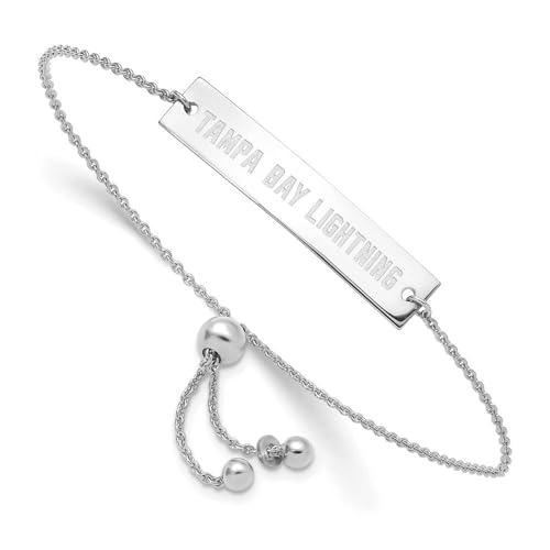 Sterling Silver Rhodium Plated NHL Tampa Bay Lightning Small Bar Adjustable Bracelet