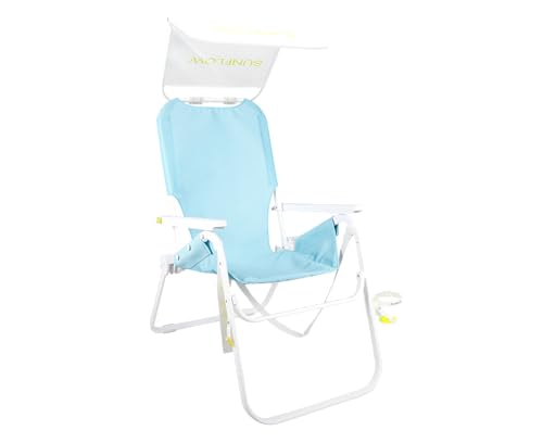 SUNFLOW The Tall Sand Dune Premium Beach Chair Portable Rust-Resistant Adjustable Reclining Lounger with UPF 50+ Sun Shade and Drink Holder for The Ultimate in Comfort - Sky Blue
