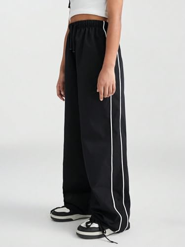 QJQ Girls Wide Leg Elastic High Waisted Parachute Pants Sweatpants Track Pants Trousers Casual Streetwear Ages 8-123