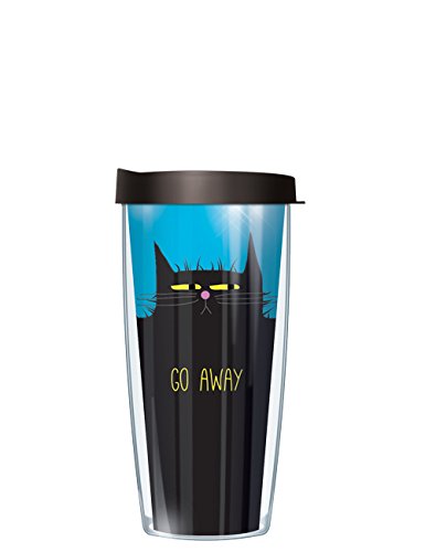 Signature Tumblers Go Away Crabby Cat Wrap on Black and Teal 16 Ounce Double-Walled Travel Tumbler Mug with Black Easy Sip Lid