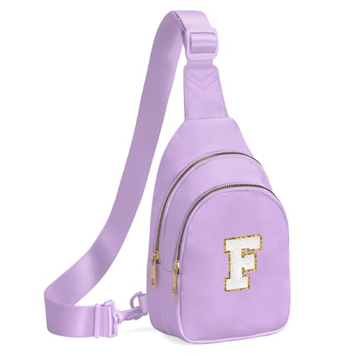 Birthday Gifts for 7 8 9 10 11 12 13 Year Old Girls Small Initial Sling Bag Cross Body Bag Fanny Pack for Girls Lavender F