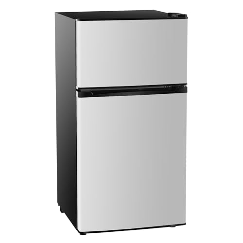 Image of Sweetcrispy 3.2 Cu.Ft Mini Fridge with Freezer, 2 Door Small Refrigerator with Adjustable Thermostat Energy-efficient Low Noise, Compact Fridge for Bedroom, Office, Dorm, Silver