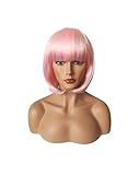OYSRONG Women Shoulder Length Light Pink Straight Bob Wig with Bangs Synthetic Hair Cosplay Wig(pink)