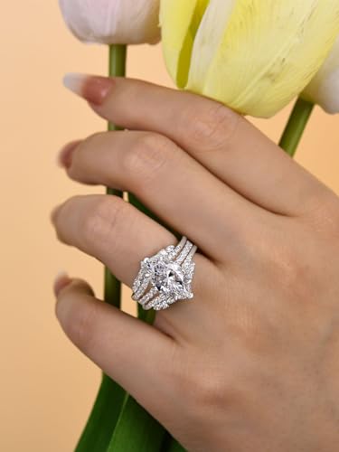3.5ct Wedding Rings Set for Women,925 Sterling Silver AAAAA CZ Gemstone Vintage Marquise Cut Engagement Ring Sets with Insert Wedding Ring for Travel,Daily,Proposal,Birthday3