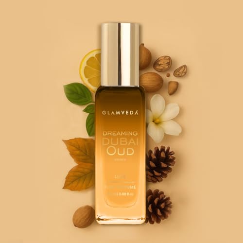 Glamveda Dreaming Dubai Oud Luxury Pure Perfume for Unisex 20ml | Long-Lasting Fragrance for Man | Lavender, Pink Pepper, Caramel, Guaiacwood | Floral & Fruity Premium Perfume for Men & Women