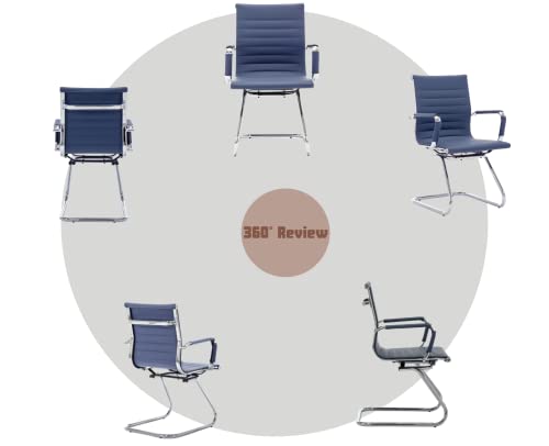 Cimota Waiting Room Chairs Leather Office Guest Chair Mid Back Reception Chairs With Sled Base For Meeting/Patient/Conference Room, Navy Set Of 8 #TOP5