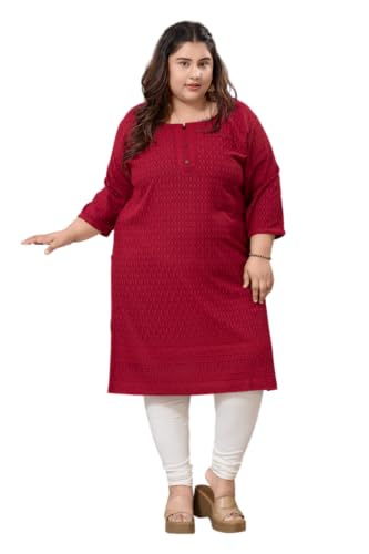 Image of DREAM & DZIRE Chikankari Kurti for Women of Cotton in Plus Size & Small Size.