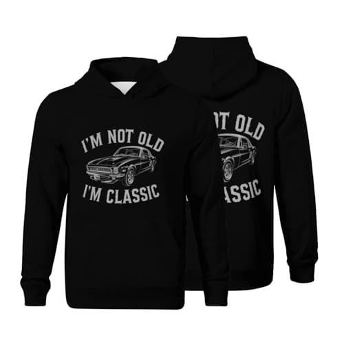 Kids Retro I'm Not Old I'm Classic Car Graphic Funny Boys Girls Lightweight Kangaroo Pocket Fleece Hoodies