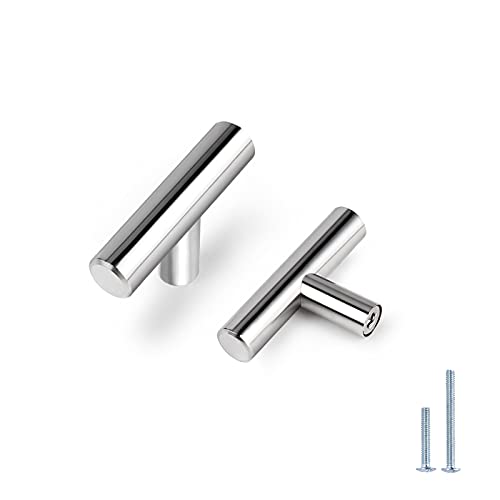 Image of Probrico 5 Pack Polished Chrome Cabinet Knobs Single Hole T Bar, Euro Style Kitchen Bathroom Dresser Knobs and Drawer Pulls, 2 Inch Overall Length