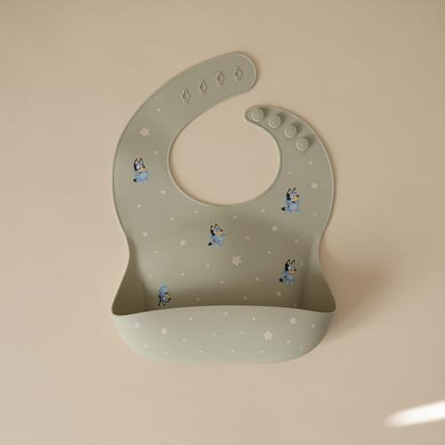 Image of mushie x Bluey Silicone Baby Bib | Adjustable Fit Waterproof Bibs (Bluey Sage)
