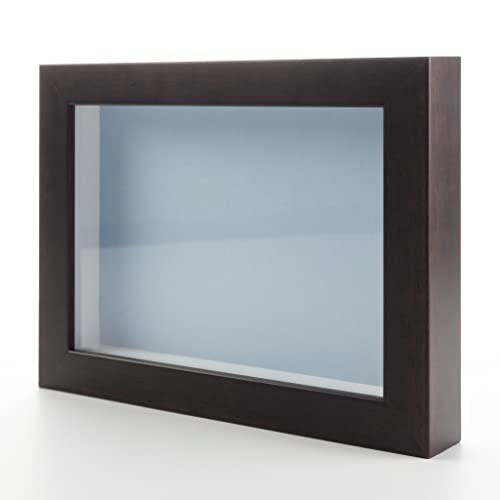 Dark Brown 20x20 Wood Shadow Box Display Frame with Blue Acid-Free Backing UV Acrylic & Hanging Hardware - with 3/4