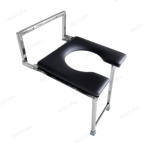 Image of Wall Mounted Commode Chair for Elderly & Patients | Portable Stainless Steel Support for Indian Toilet | Anti-Slip Lightweight Chair for Knee Pain, Pregnancy & Senior Citizens (Black)