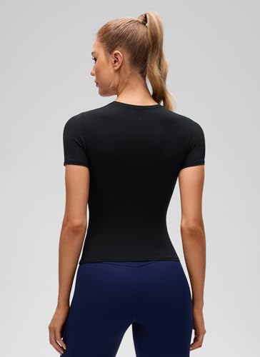 Image of CRZ YOGA Softembrace High Neck T-Shirt | Workout, Ultra Soft, Tight Fit, Waist Length, Short Sleeve Tops for Women