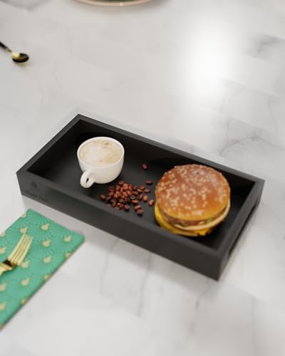 World Mart Wooden Tray Rectangular Tray for Dining Table and Kitchen, Serving Tray Set for Breakfast and Tea Serving 12x6 Inches Serving Platter Beautiful Home Decor (1, Black)