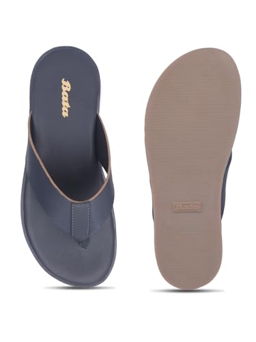 Image of Bata 8719 CHAD: Men's Blue Formal Thong Slip-On Slippers for Stylish Comfort
