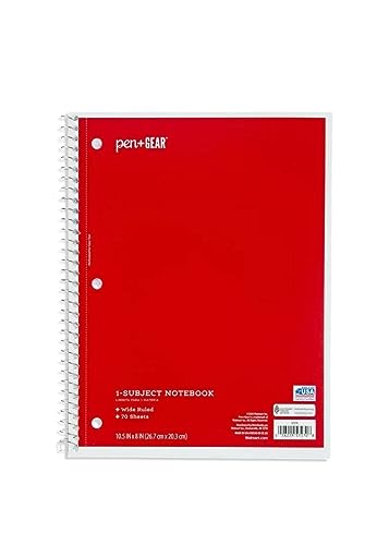Pen + Gear 1 Subject Notebook- 70 Sheet, Wide Ruled - Pack of 5
