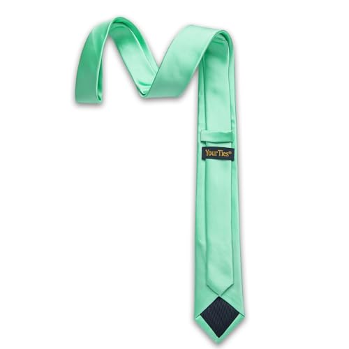 Image of YourTies Skinny Ties for Men Satin 2.4 inch Slim Necktie with Pocket Square Tie Clip Set Solid Color Wedding Party Business