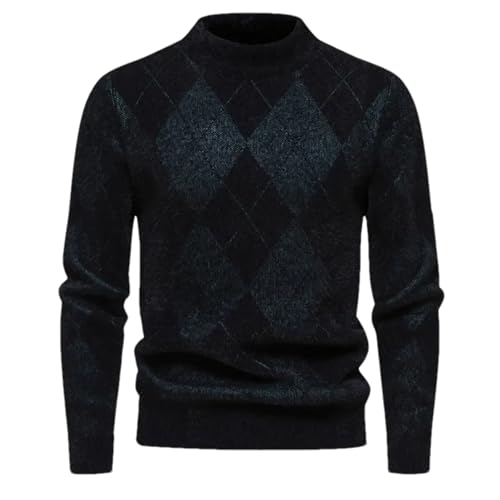 Men'S O-Neck Sweater Soft Warm Knitted Long-Sleeved Diamond Pattern Sweater Pullover Top