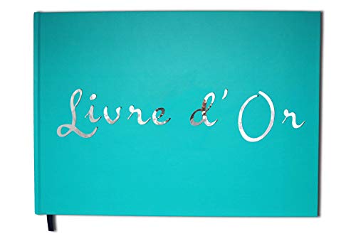 UTTSCHEID Livre d'or - Format A4 Paysage - Couverture Mate, Lettres chromées -100 Pages - Qualité Premium - Bleu Calanque