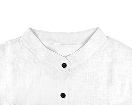 CheChury Camisa de Lino Manga Corta para Hombre Camisas Informales de Verano Camisa Suelta de Ocio de Color Sólido con Botónes Top con Bolsillo Top Camisa de Verano Camisa Hawaiana Estilo Casual