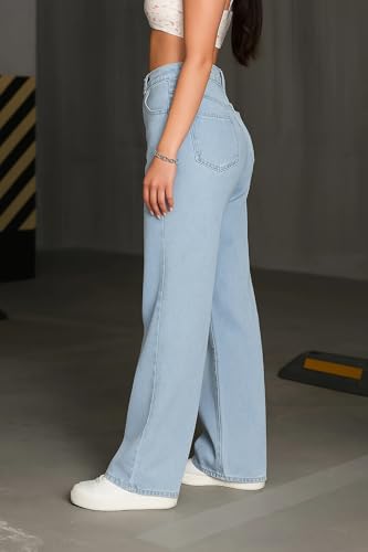 Image of Women's Black High Waist Denim Jeans | Straight, Relaxed, Wide Leg & Baggy Fit | High Rise Loose Oversized Denim Pants for Women | Comfortable Casual Everyday Wear | Oversized Woman baggys
