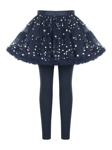 Kids Girls Leggings with Tutu Skirt Footless Pants Tulle Ruffle Shiny Star Skirted Leggings