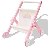FUNLIO Carrozza per Bambole in Legno per Bambini di 12 Mesi+, Carrozza Rosa Adorabile per Giochi di Ruolo, Angoli Arrotondati & Struttura Triangolare Stabile, Facile da Assemblare & Piegare