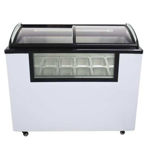 HQHAOTWU Commercial Hard Ice Cream Cabinet Ice Cream Dipping Display Showcase 12 Pan Freezer Show Case for Bars Coffee Buffet Cafeteria Shop